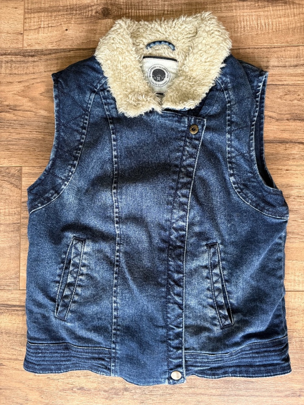 Anthro Blue Denim Moto Style Sherpa-Lined Vest